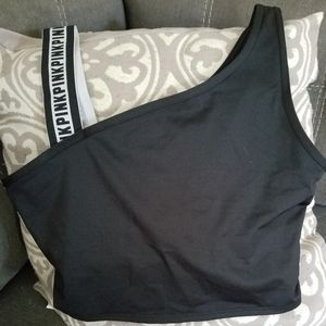 Pink long line sport bra